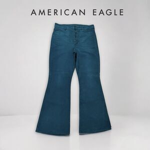 American Eagle Super Hi Rise Flare Pants Green Corduroy Button Fly Women’s Sz 12